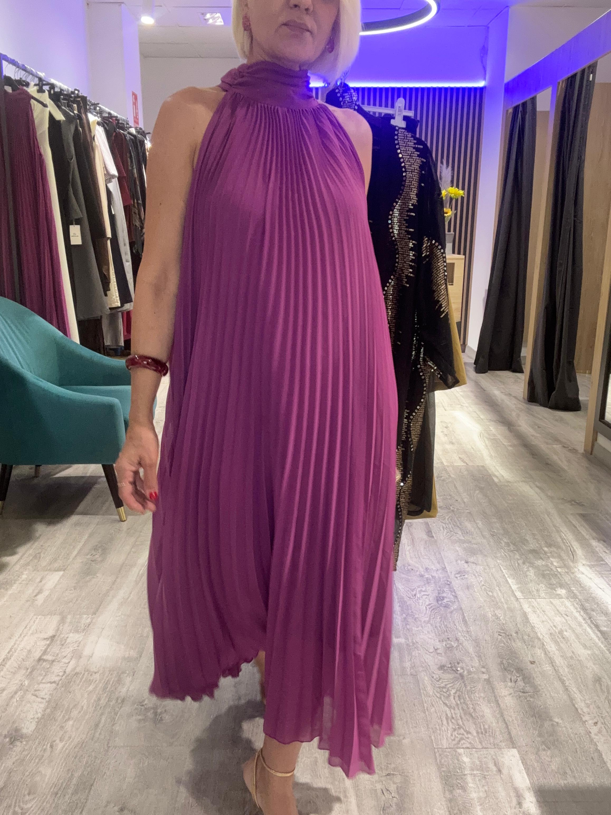 Vestido plisado Halter