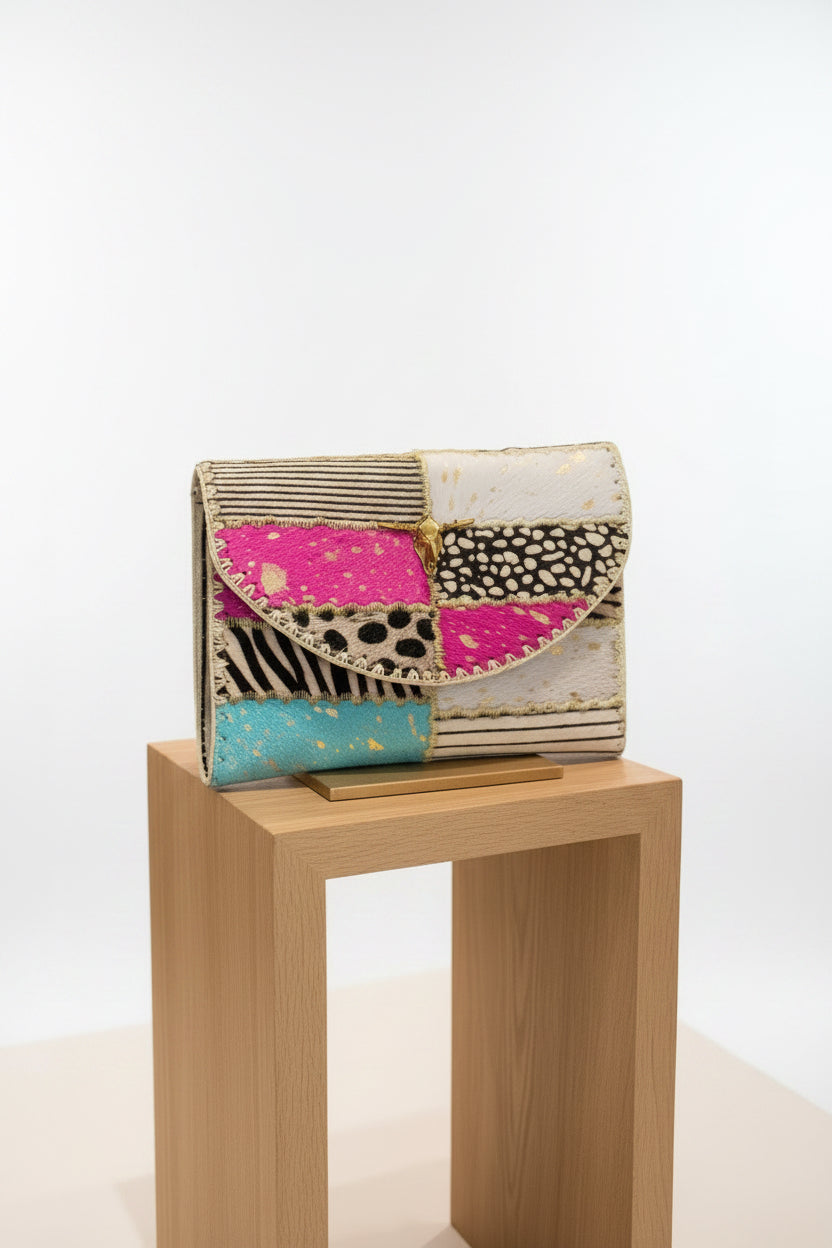 Cartera sobre print  multicolor piel