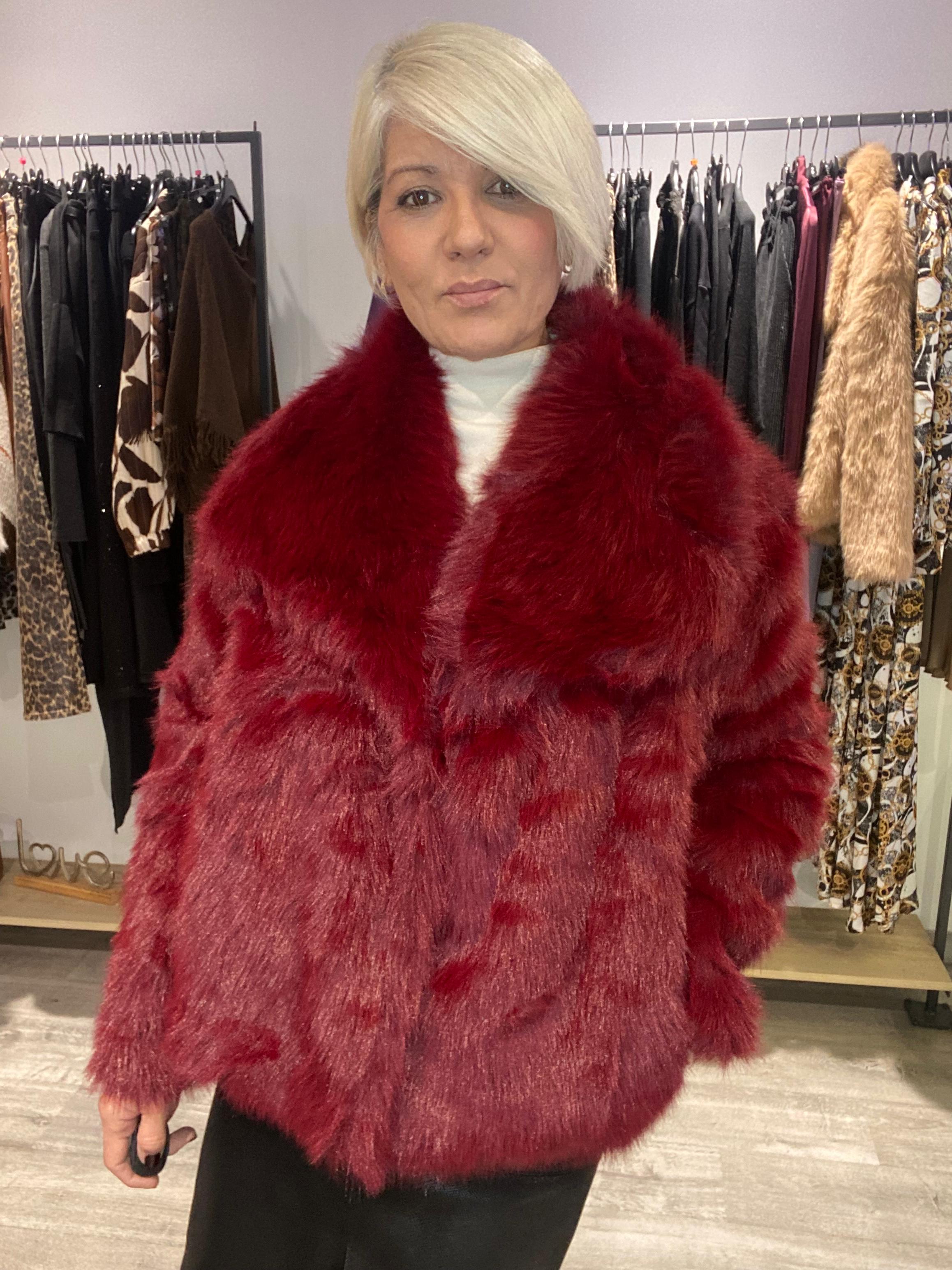 Chaqueta Pelo Burdeos - Calidez Boho-Luxe Talla Única 38-42