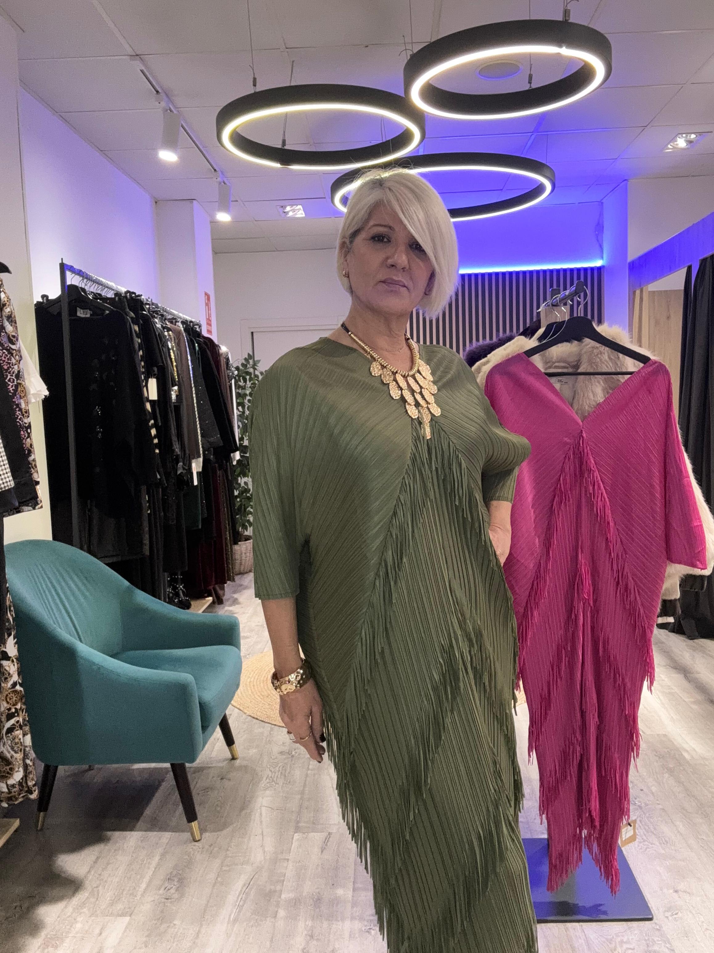 Vestido boho  flecos verde oliva