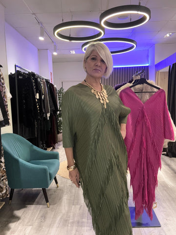 Vestido boho  flecos verde oliva