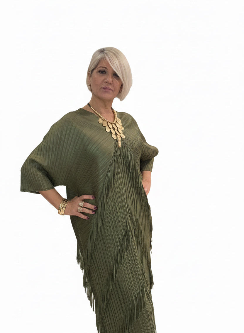 Vestido boho  flecos verde oliva