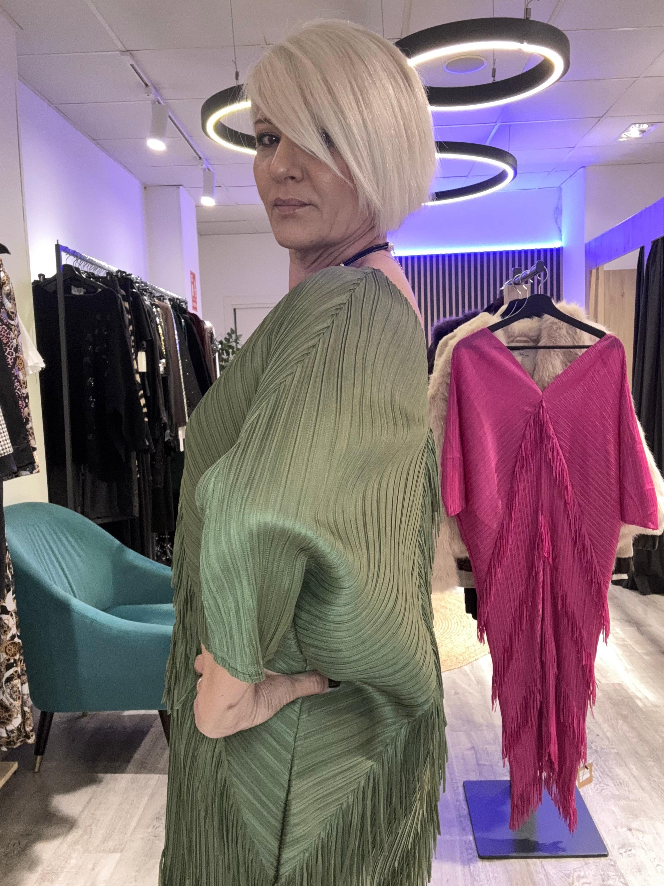 Vestido boho  flecos verde oliva