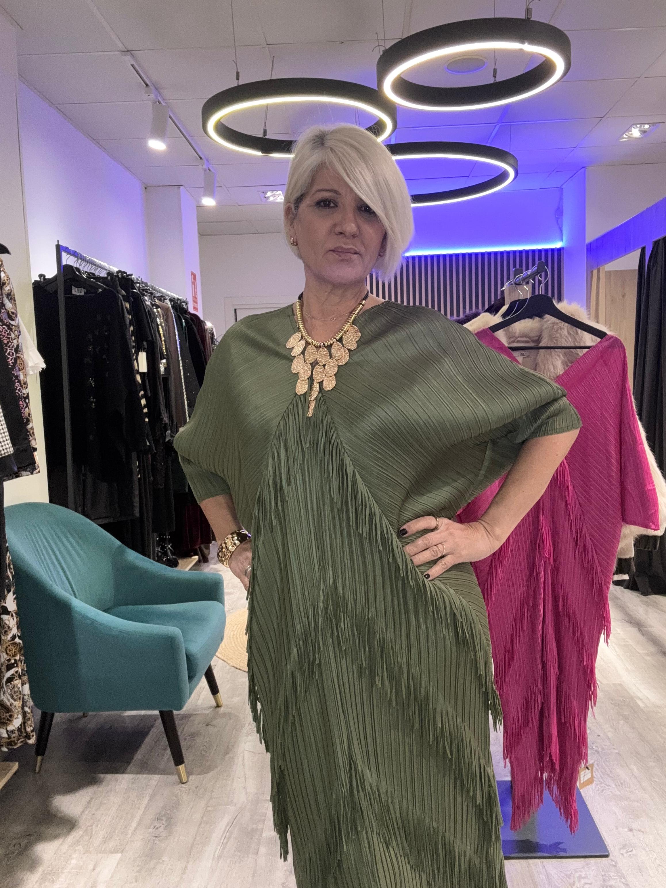 Vestido boho  flecos verde oliva