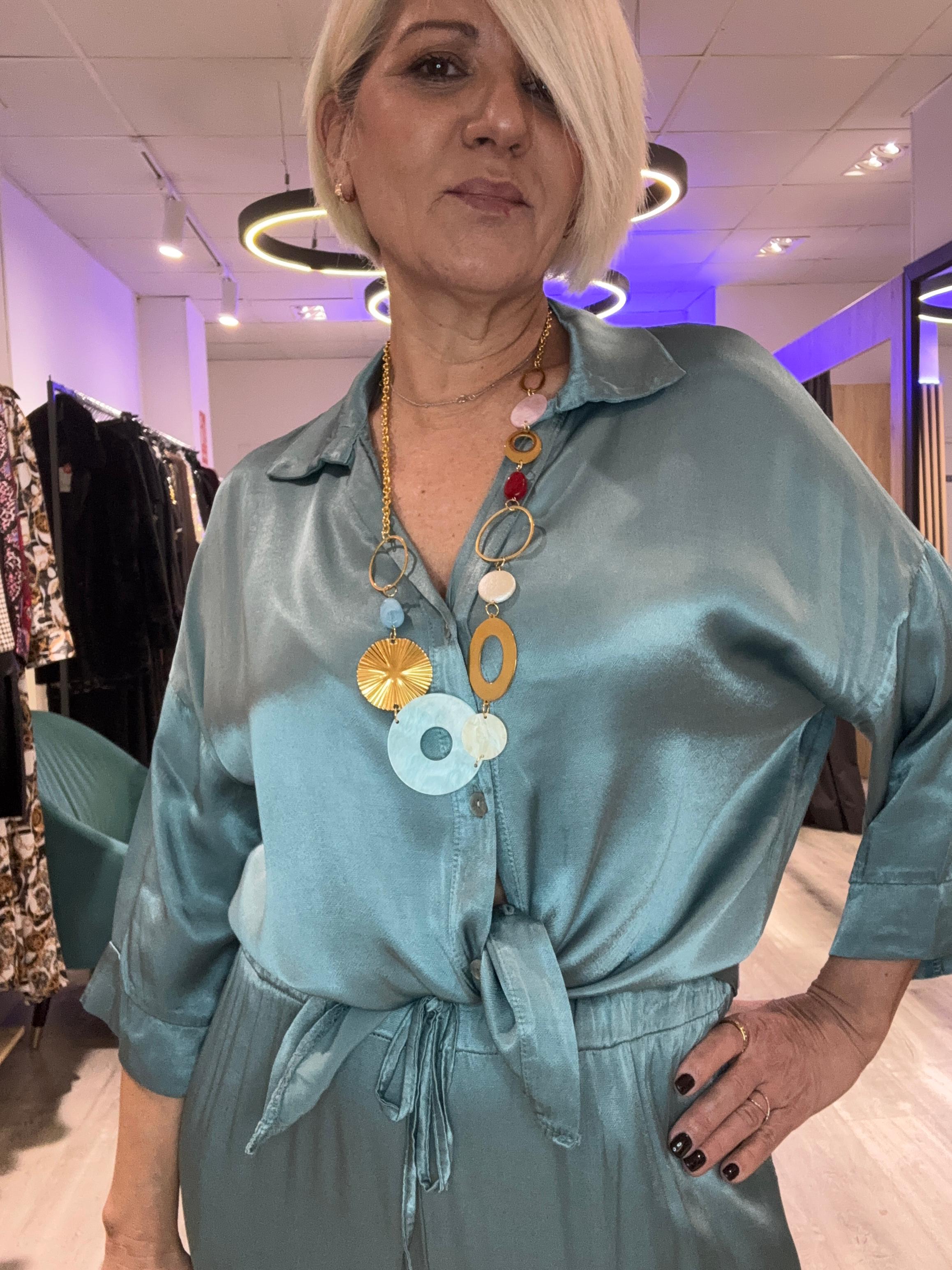 Collar esferas acero y nácar