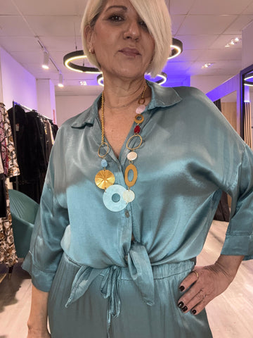 Collar esferas acero y nácar