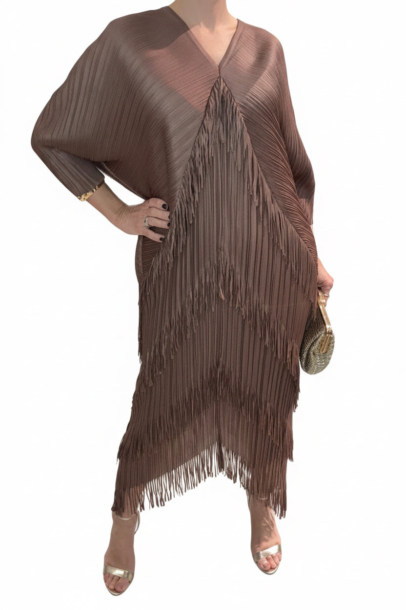 Vestido boho flecos marrón