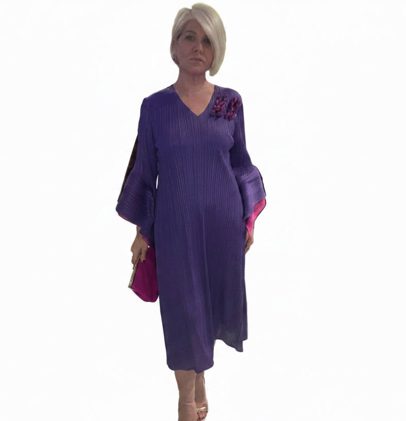 Vestido Carmen morado y buganvilla