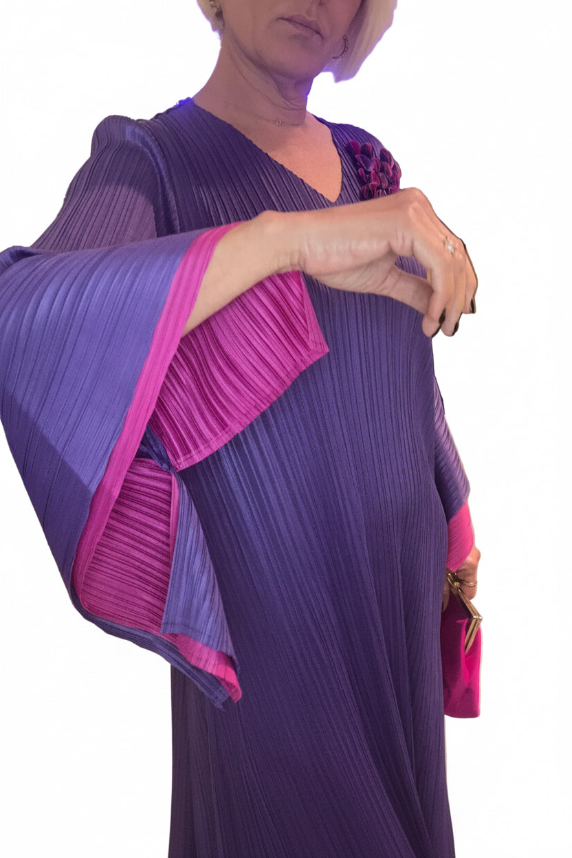 Vestido Carmen morado y buganvilla