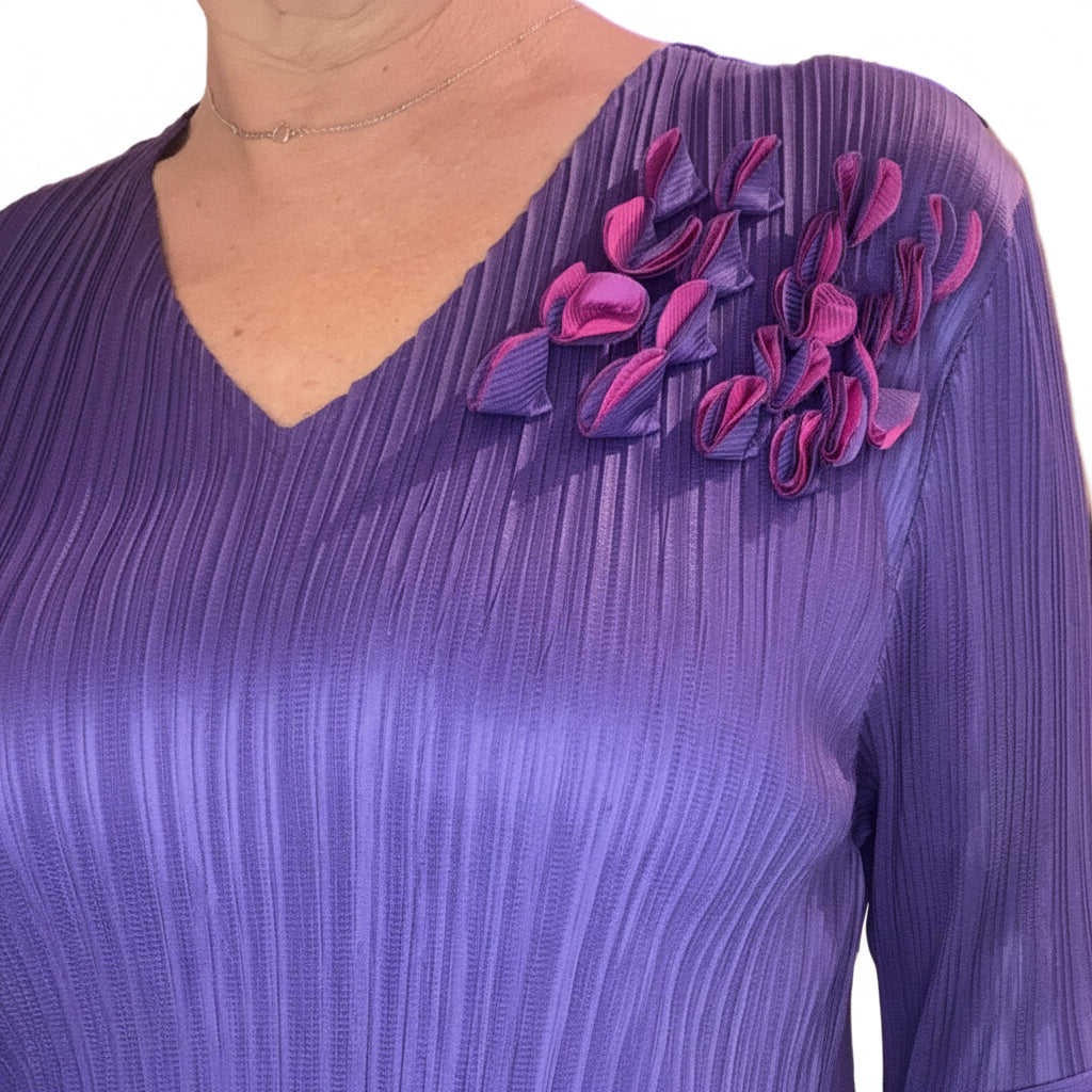 Vestido Carmen morado y buganvilla