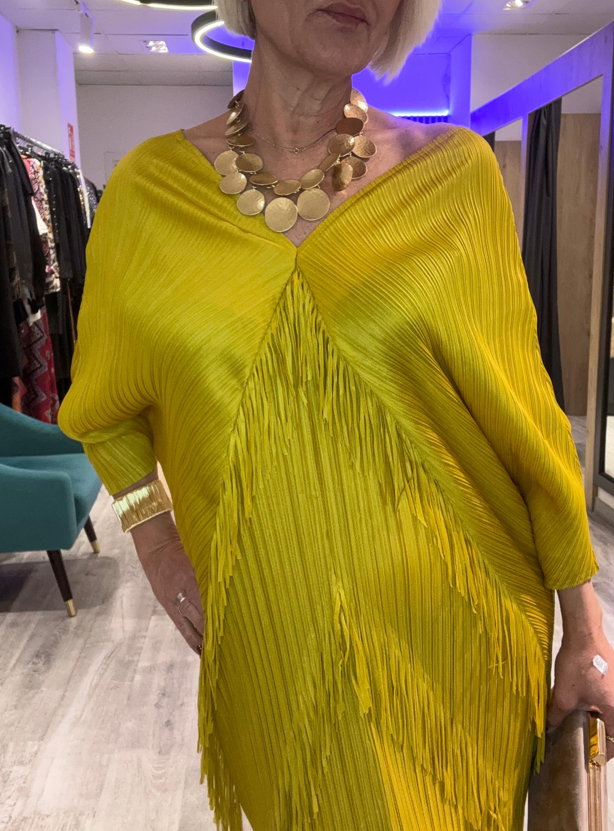 Vestido flecos amarillo Mostaza