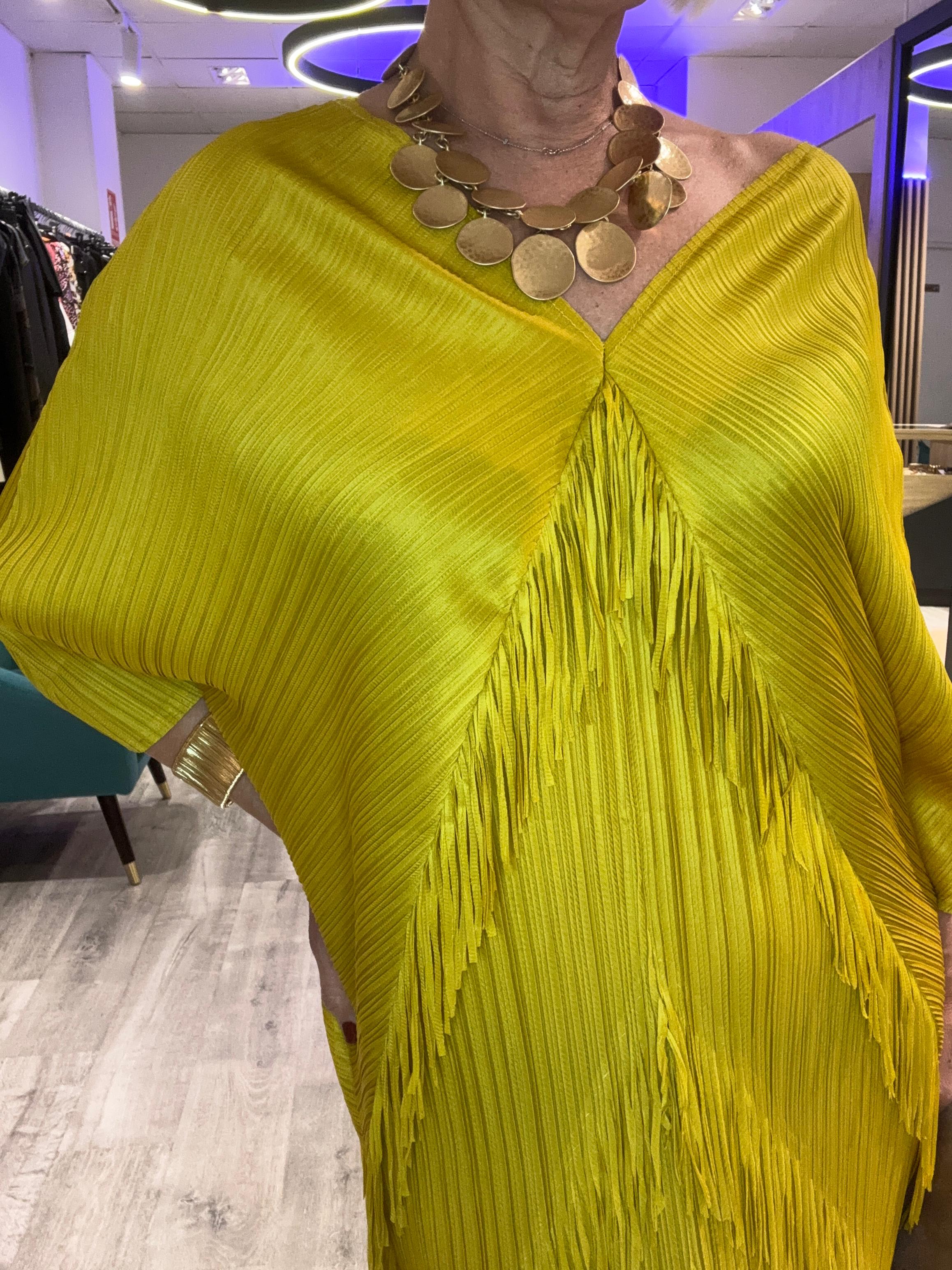 Vestido flecos amarillo Mostaza