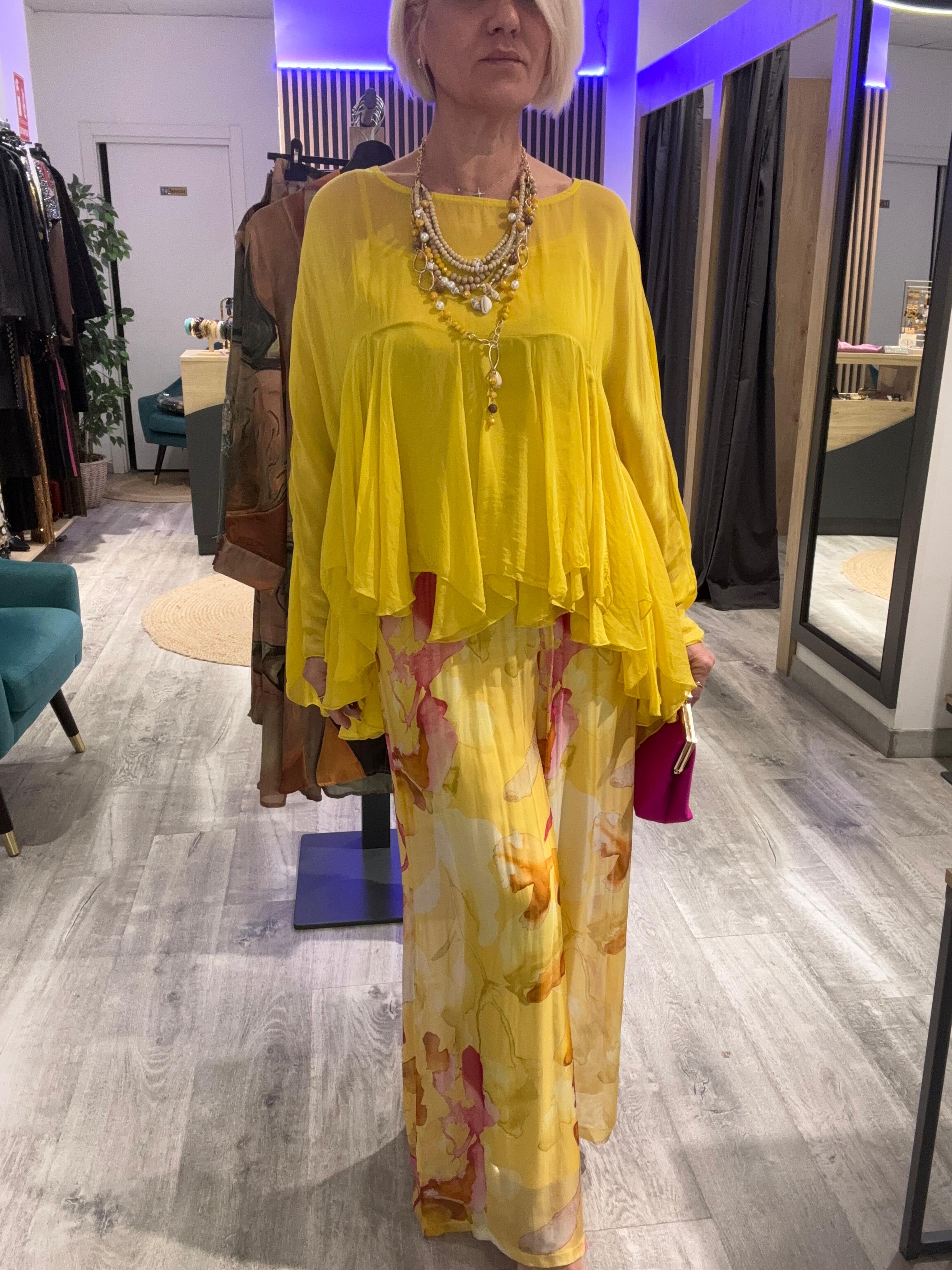 Conjunto Ibiza blusa seda y pantalón