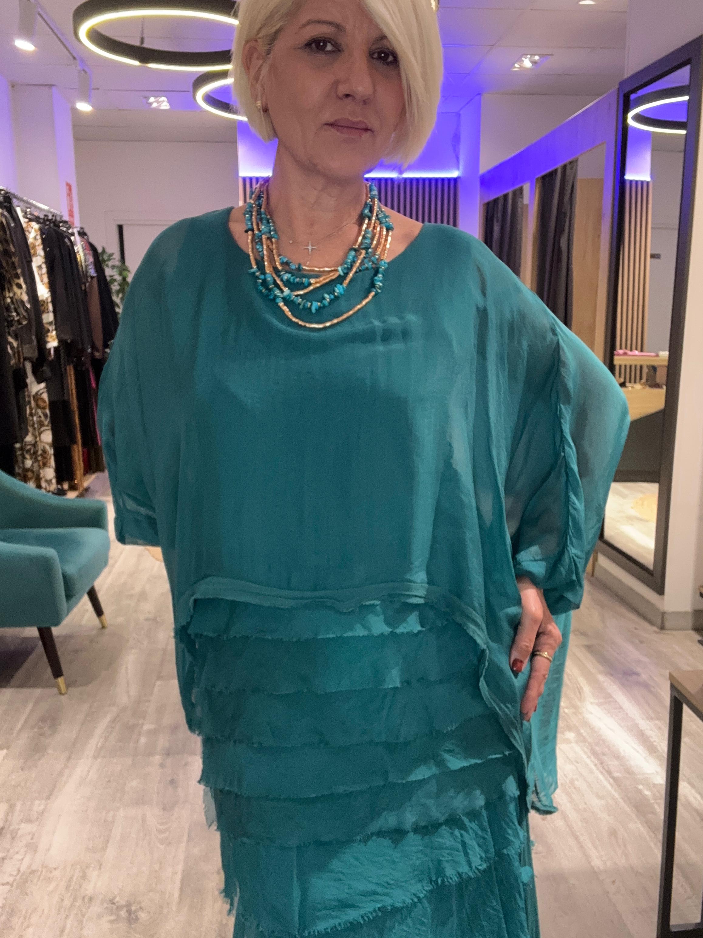 Conjunto seda L’Boheme azul petróleo