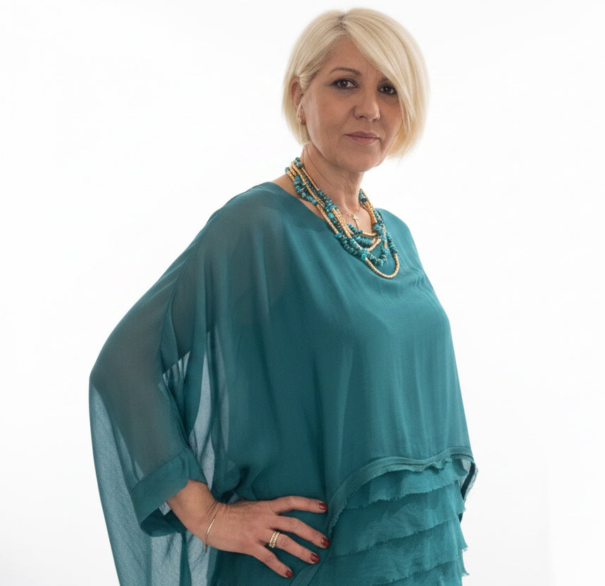 Conjunto seda L’Boheme azul petróleo