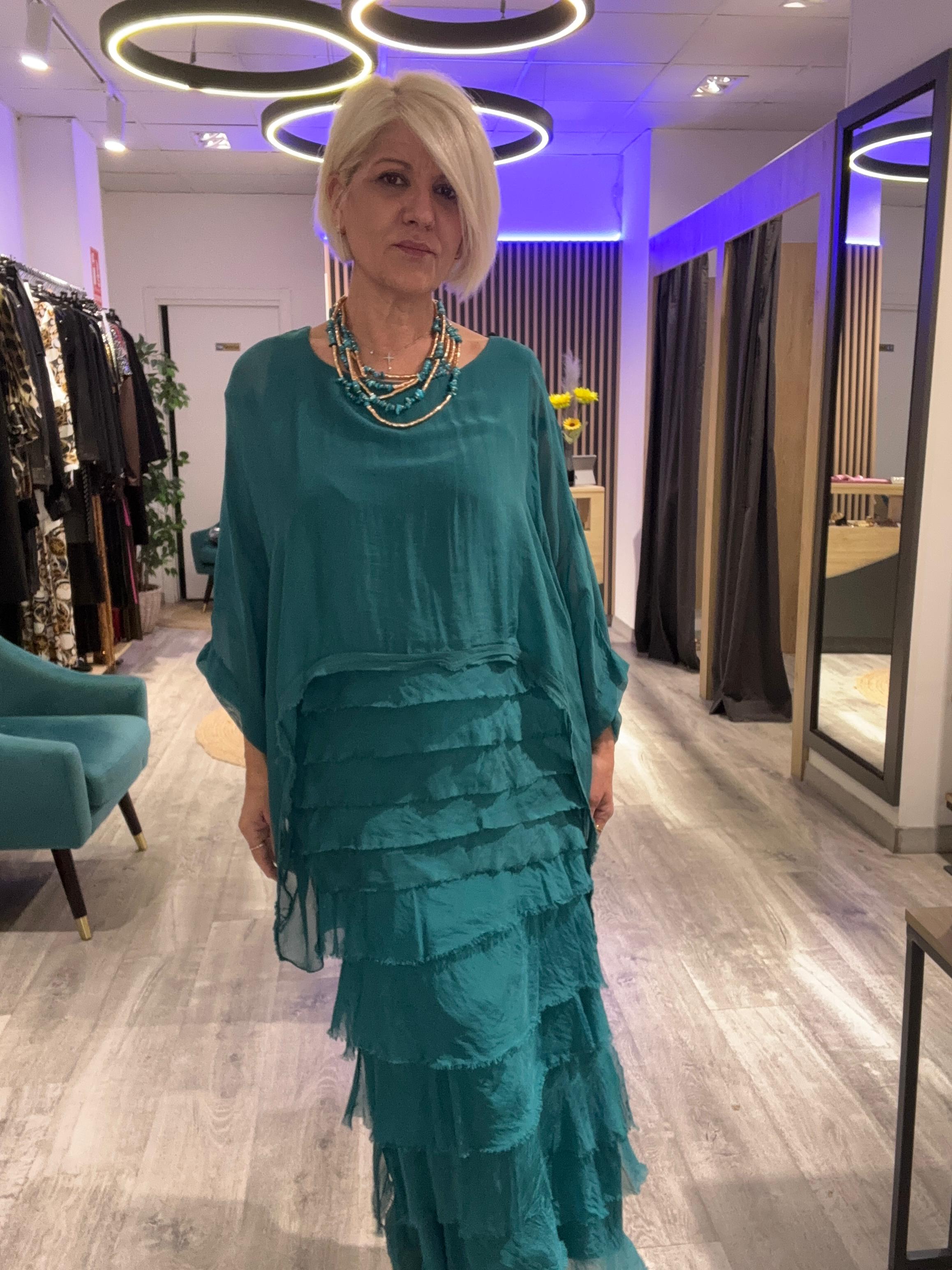 Conjunto seda L’Boheme azul petróleo