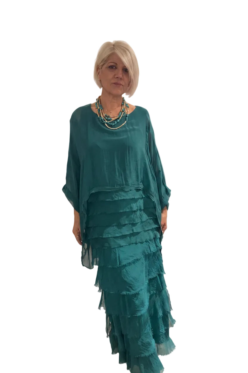 Conjunto seda L’Boheme azul petróleo